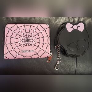 Monster High Pink Web Wallet and Black Skull Pouch Change Purse